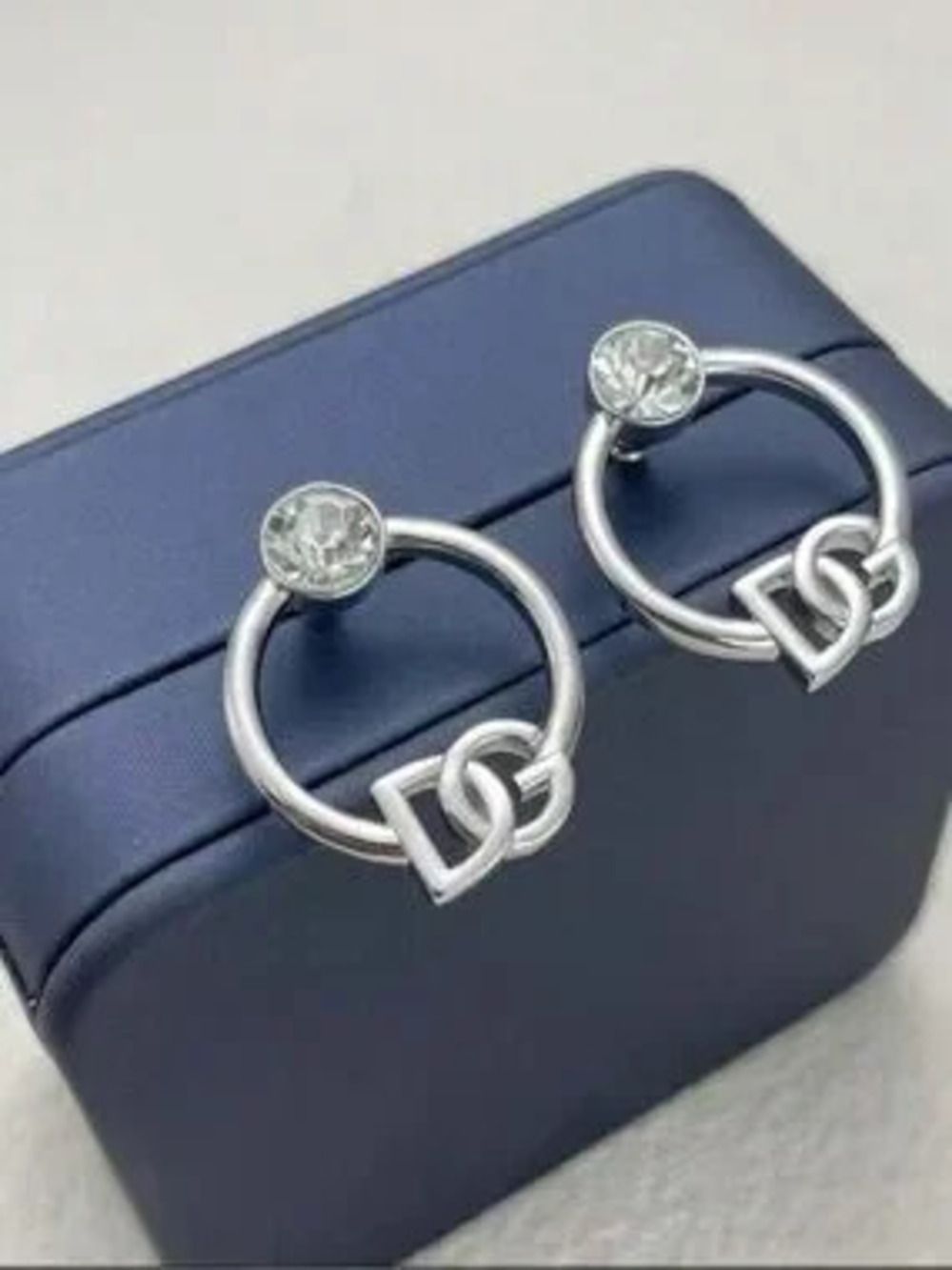 Modern Silver Hoop Earrings with Clear Crystal Studs